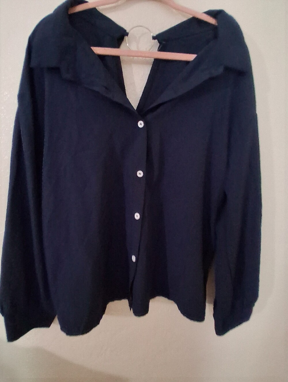 Navy Button-Front Women’s Shirt - Classic Long Sleeve Top